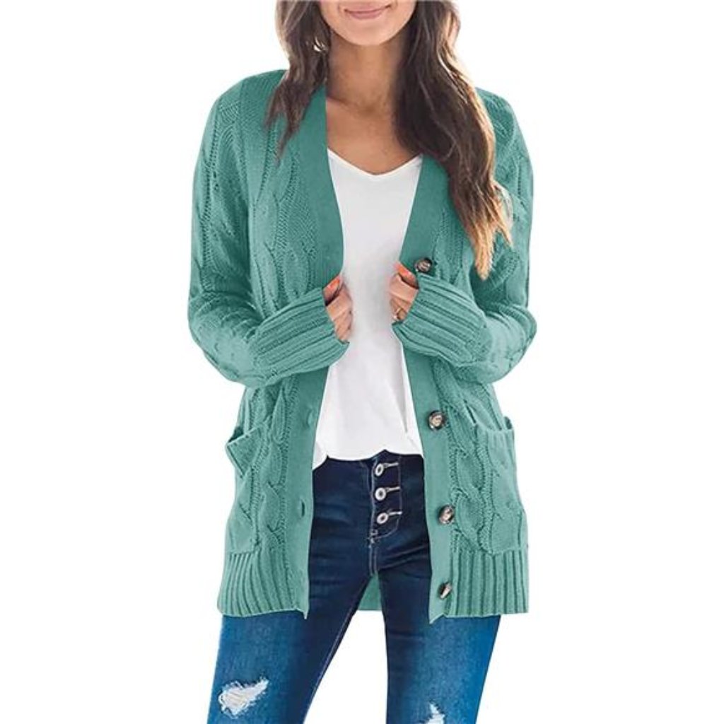 Women's Long Sleeve Knit Cardigan Sweater Lake Green